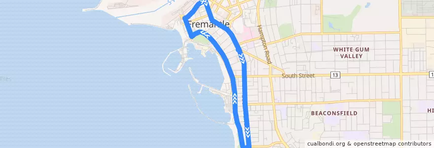 Mapa del recorrido Fremantle Blue Cat de la línea  en City of Fremantle.