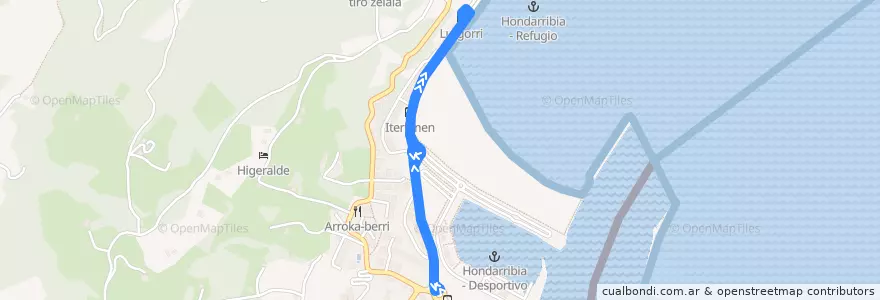 Mapa del recorrido Hondarribia - Irun (Lurgorrira luzapena) de la línea  en Hondarribia/Fontarrabie.