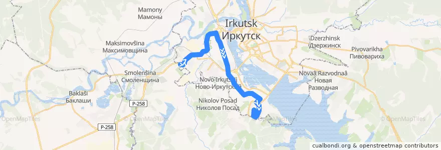 Mapa del recorrido Автобус №18с: Маршала Конева - Областная больница de la línea  en городской округ Иркутск.