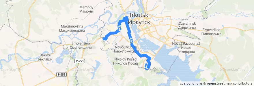 Mapa del recorrido Автобус №18с: Областная больница - Маршала Конева de la línea  en городской округ Иркутск.