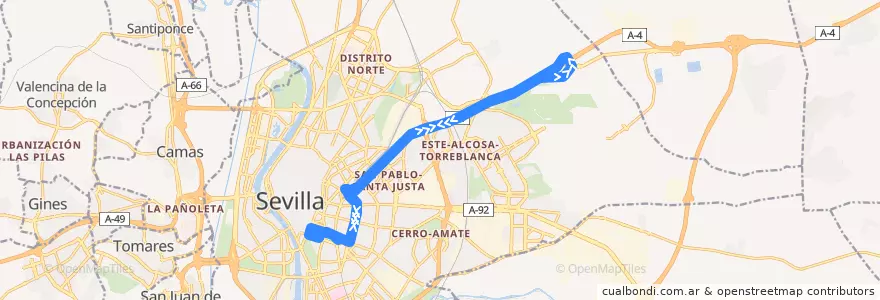 Mapa del recorrido Bus Aeropuerto de la línea  en Sevilla.