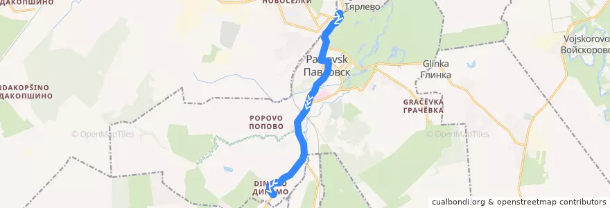Mapa del recorrido Автобус № 338: Павловск => Динамо de la línea  en Пушкинский район.