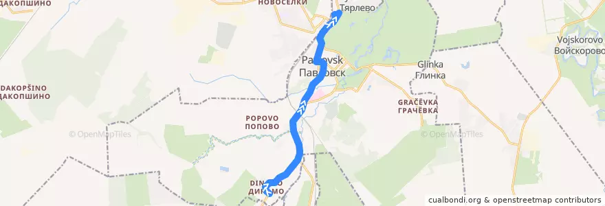 Mapa del recorrido Автобус № 338: Динамо => Павловск de la línea  en Пушкинский район.