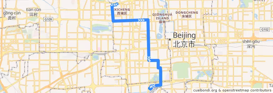 Mapa del recorrido Trolleybus 102: 动物园 => 北京南站 de la línea  en 西城区.