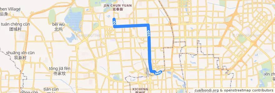 Mapa del recorrido Bus 498: 新街口豁口 => 中央党校北门 de la línea  en 海淀区.