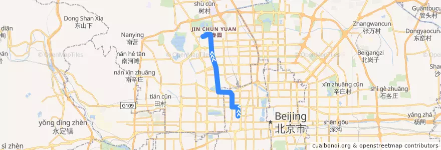 Mapa del recorrido Bus 697: 菜户营桥东 => 颐和山庄 de la línea  en Pequim.