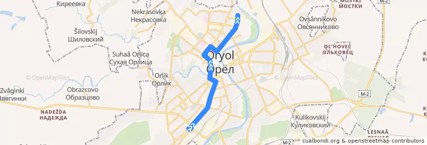 Mapa del recorrido Троллейбус №6: Автовокзал - улица Максима Горького de la línea  en Oryol.