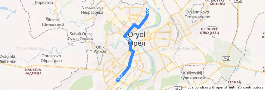 Mapa del recorrido Троллейбус №6: улица Максима Горького - Автовокзал de la línea  en Oryol.
