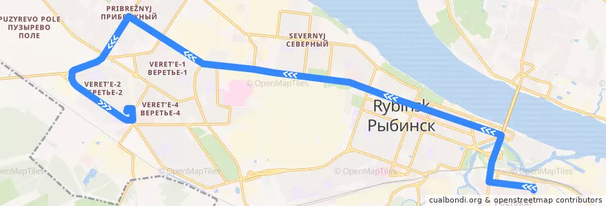 Mapa del recorrido Троллейбус №1: ул.Куйбышева - ул.Расторгуева de la línea  en городской округ Рыбинск.