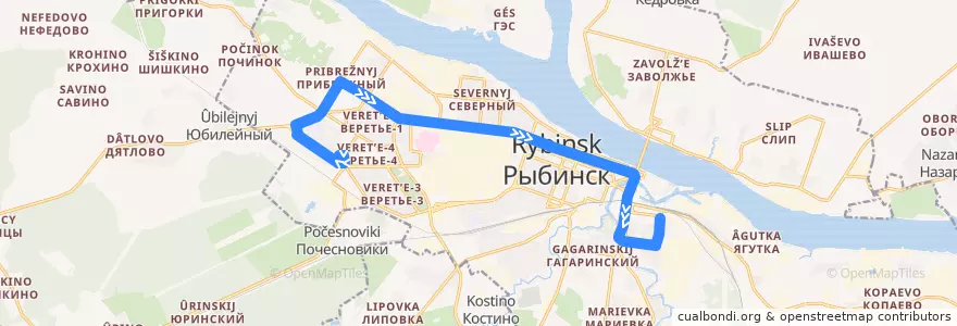 Mapa del recorrido Троллейбус 1: ул.Расторгуева - ул.Куйбышева de la línea  en городской округ Рыбинск.
