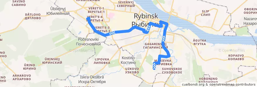 Mapa del recorrido Троллейбус №3: завод Призма - ул.Расторгуева de la línea  en городской округ Рыбинск.