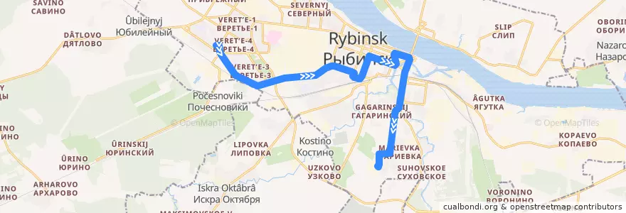 Mapa del recorrido Троллейбус №3: ул.Расторгуева - завод Призма de la línea  en городской округ Рыбинск.