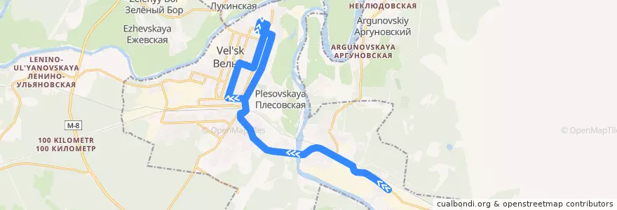 Mapa del recorrido Автобус № 4: Заводской - Вельская ЦРБ de la línea  en Вельское городское поселение.