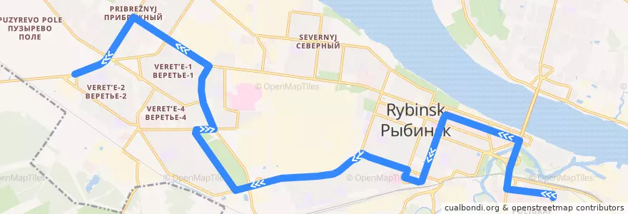 Mapa del recorrido Троллейбус №5: ул.Куйбышева - Троллейбусный парк de la línea  en городской округ Рыбинск.