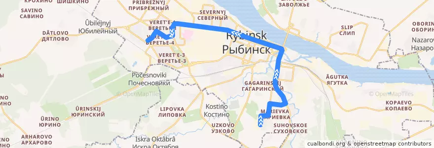 Mapa del recorrido Троллейбус 6: завод Призма - ул.Расторгуева de la línea  en городской округ Рыбинск.