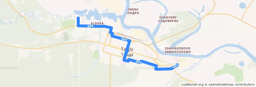 Mapa del recorrido Автобус 10: ТФК - п. Еловка de la línea  en Тавдинский городской округ.