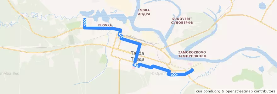 Mapa del recorrido Автобус 10: п. Еловка - ТФК de la línea  en Тавдинский городской округ.