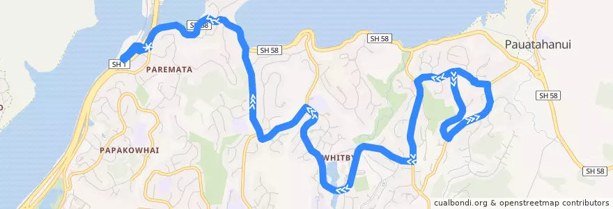 Mapa del recorrido Whitby (Navigation Drive) - Paremata de la línea  en Porirua City.