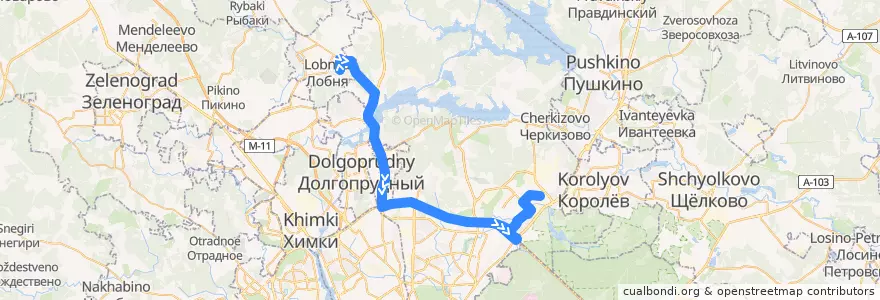 Mapa del recorrido Автобус 25: Лобня => Мытищи de la línea  en Центральный федеральный округ.