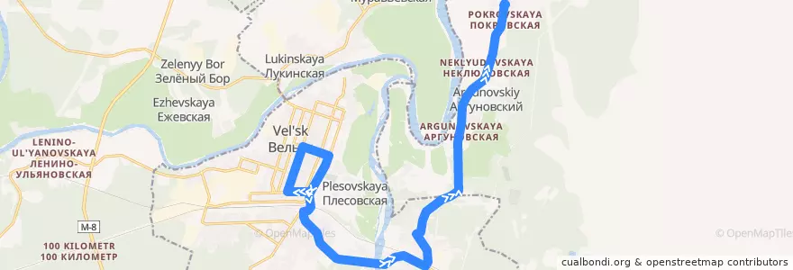 Mapa del recorrido Автобус № 103: Рынок - Аргуновский de la línea  en ヴェリスク地区.