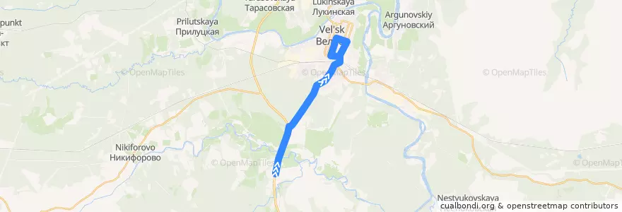 Mapa del recorrido Автобус 102 de la línea  en Вельский район.