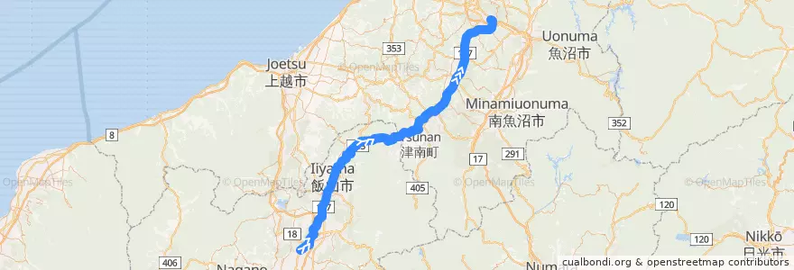 Mapa del recorrido 飯山線 de la línea  en Giappone.