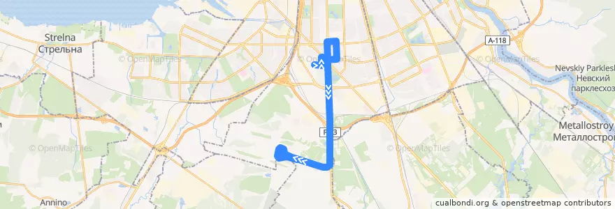 Mapa del recorrido Автобус № 39: улица Костюшко => Аэропорт «Пулково-1» de la línea  en округ Пулковский меридиан.