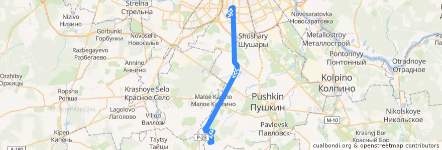 Mapa del recorrido Автобус № 150: Cанкт-Петербург, улица Костюшко => Госплемзавод «Лесное» de la línea  en Saint-Pétersbourg.