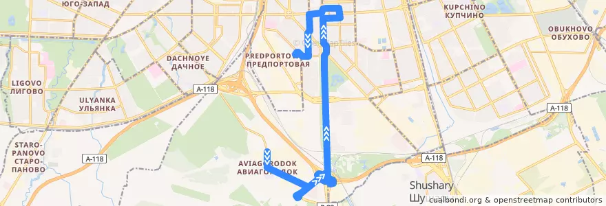Mapa del recorrido Автобус № 13: Авиагородок => улица Костюшко de la línea  en Московский район.