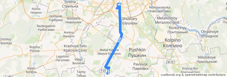 Mapa del recorrido Автобус № 150: Госплемзавод «Лесное» => улица Костюшко de la línea  en São Petersburgo.