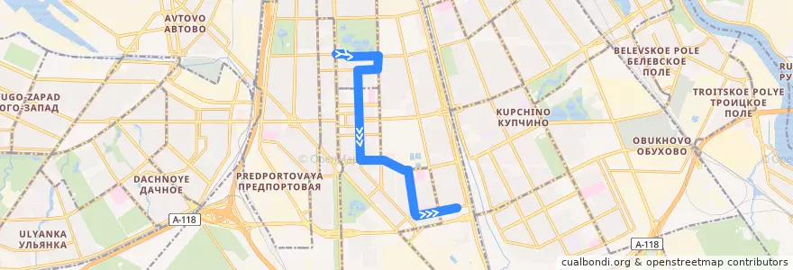 Mapa del recorrido Автобус № 16: станция метро «Парк Победы» => Звёздная улица de la línea  en Московский район.