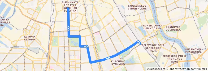 Mapa del recorrido Троллейбус № 26: ж/д станция «Сортировочная» => Московские ворота de la línea  en Санкт-Петербург.