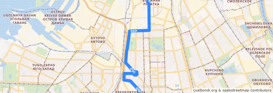 Mapa del recorrido Автобус № 62: улица Костюшко => станция метро «Московские ворота» de la línea  en Московский район.