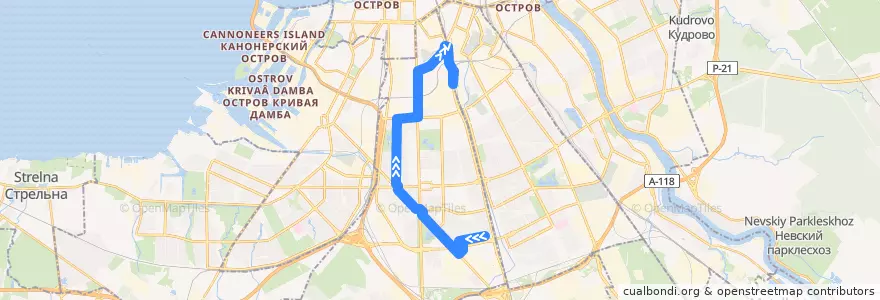 Mapa del recorrido Автобус № 64: Звёздная улица => железнодорожная платформа «Воздухоплавательный парк» de la línea  en Moskauer Rajon.