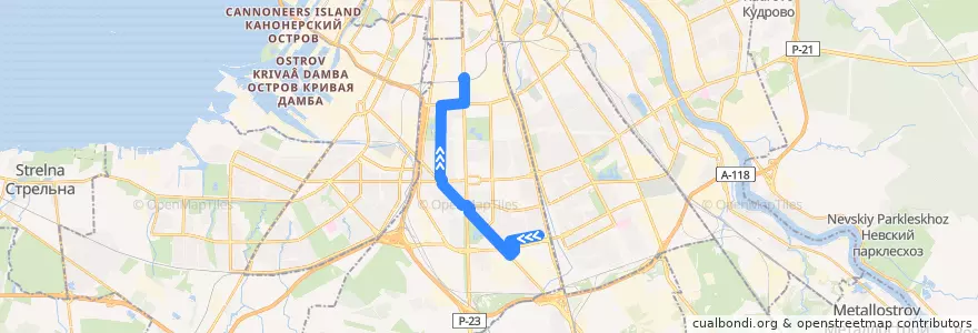 Mapa del recorrido Автобус № 64А: Звёздная улица => Рощинская улица de la línea  en Московский район.