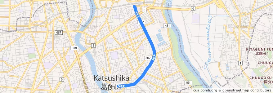 Mapa del recorrido 京成電鉄金町線 de la línea  en 葛飾区.