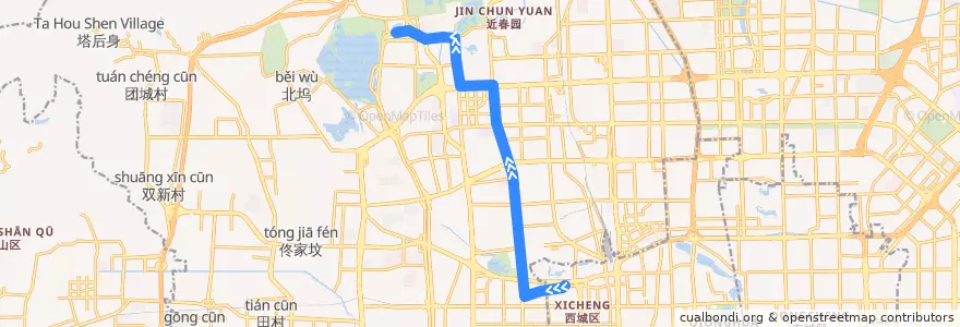 Mapa del recorrido Bus 360快: 动物园 => 香山 de la línea  en 海淀区.