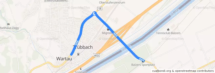 Mapa del recorrido Bus 13: Schaanwald Zollamt => Trübbach Post de la línea  en .