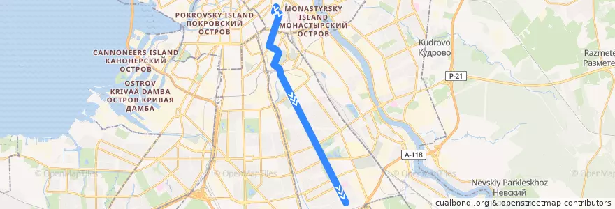 Mapa del recorrido Трамвай № 49: улица Марата => Малая Балканская улица de la línea  en Фрунзенский район.