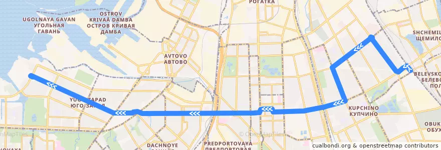 Mapa del recorrido Троллейбус № 35: ж/д станция «Сортировочная» => проспект Героев de la línea  en San Pietroburgo.