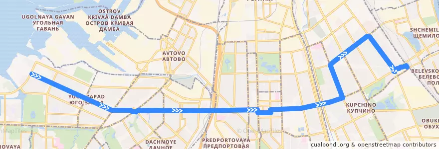 Mapa del recorrido Троллейбус № 35: проспект Героев => ж/д станция «Сортировочная» de la línea  en Санкт-Петербург.