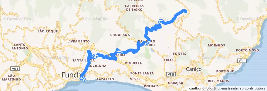 Mapa del recorrido 129 de la línea  en Portogallo.