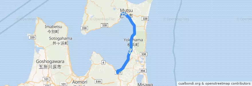 Mapa del recorrido JR大湊線 de la línea  en Préfecture d'Aomori.