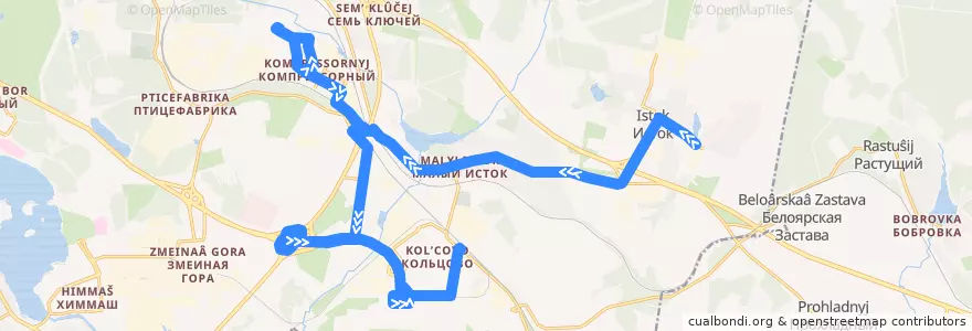 Mapa del recorrido Автобус 29. Посёлок Исток – Станция «Кольцово» de la línea  en городской округ Екатеринбург.