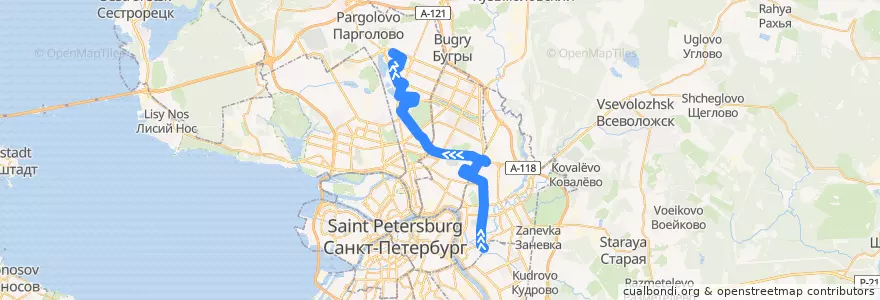 Mapa del recorrido Автобус № 123: станция метро «Ладожская» => улица Жени Егоровой de la línea  en Saint Petersburg.