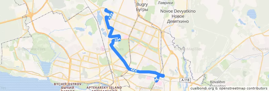Mapa del recorrido Автобус № 80: ж/д станция Пискарёвка => улица Жени Егоровой de la línea  en Saint-Pétersbourg.