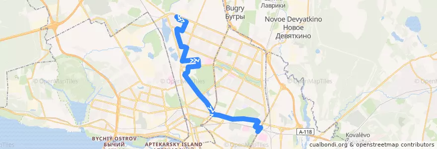 Mapa del recorrido Автобус № 80: улица Жени Егоровой => железнодорожная станция «Пискарёвка» de la línea  en Sankt Petersburg.
