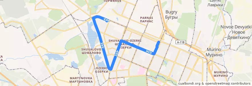 Mapa del recorrido Трамвай № 58: улица Жени Егоровой => проспект Культуры de la línea  en Выборгский район.