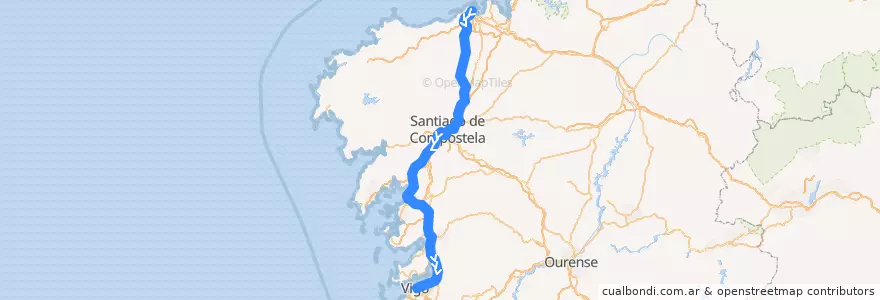 Mapa del recorrido LAV Eixo Atlántico A Coruña - Vigo de la línea  en Galizia.
