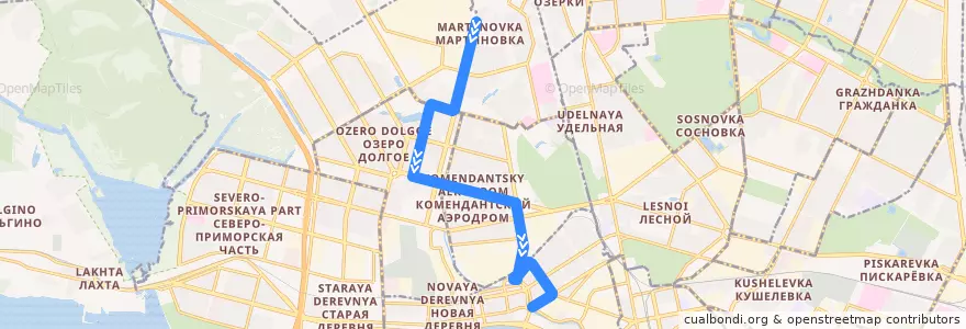 Mapa del recorrido Автобус № 122: Репищева улица => станция метро «Чёрная речка» de la línea  en Приморский район.
